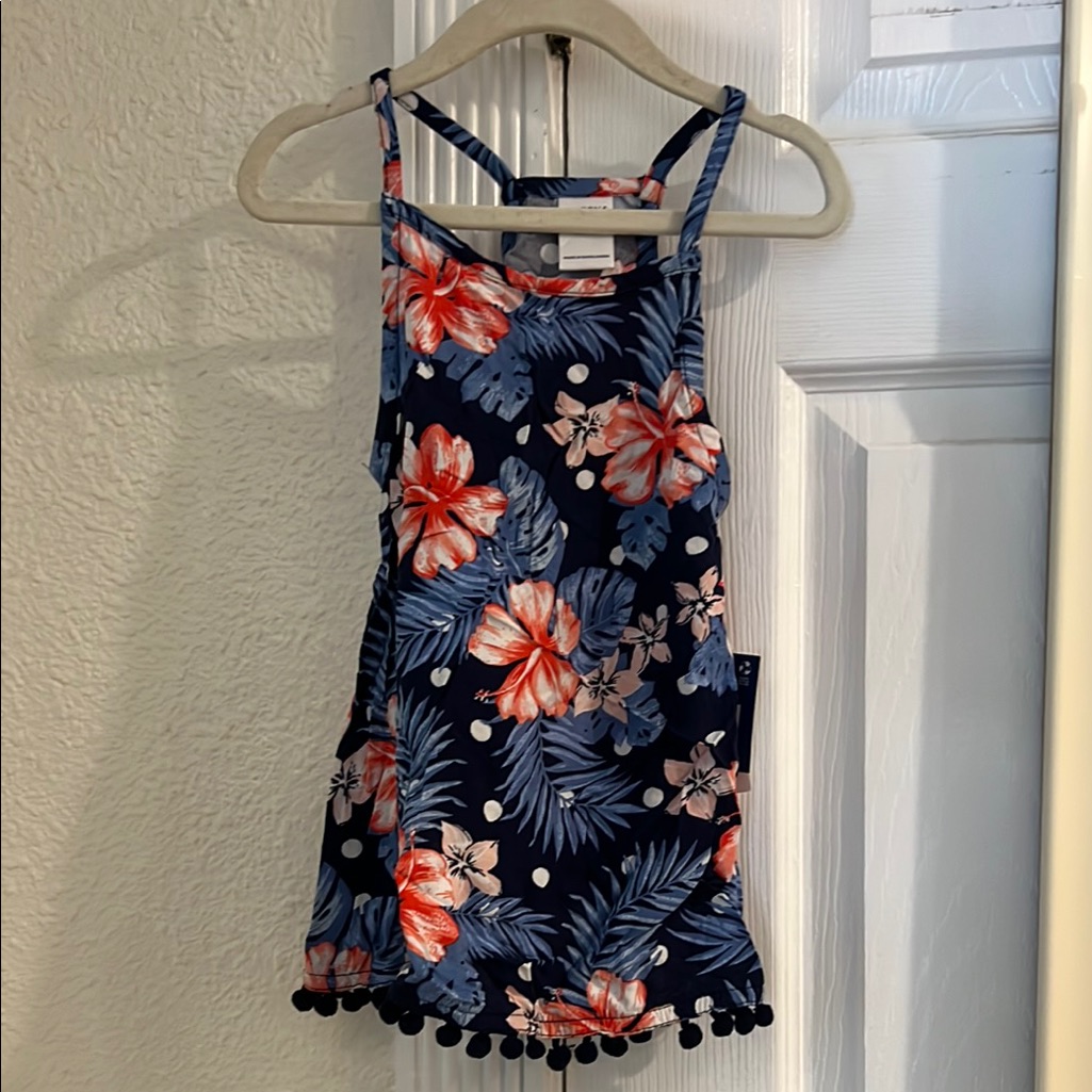Arizona Floral Sleeveless Top With Pom Pom Trim